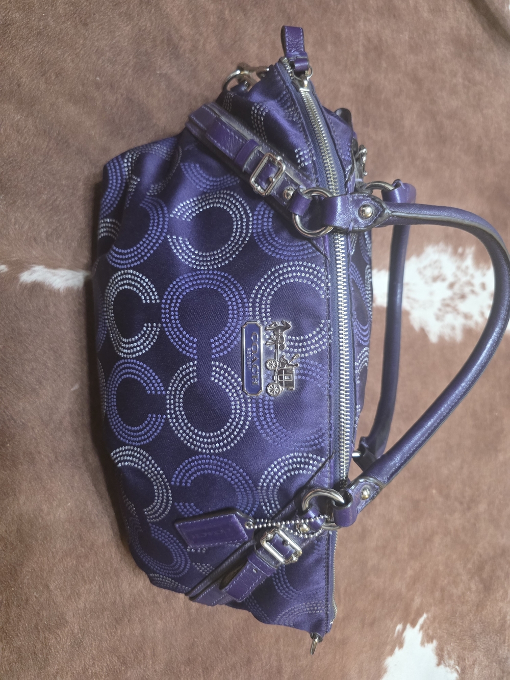 Vintage Y2K Coach Madison Purple Dotted Op Art Sophia Satchel Bag 💜